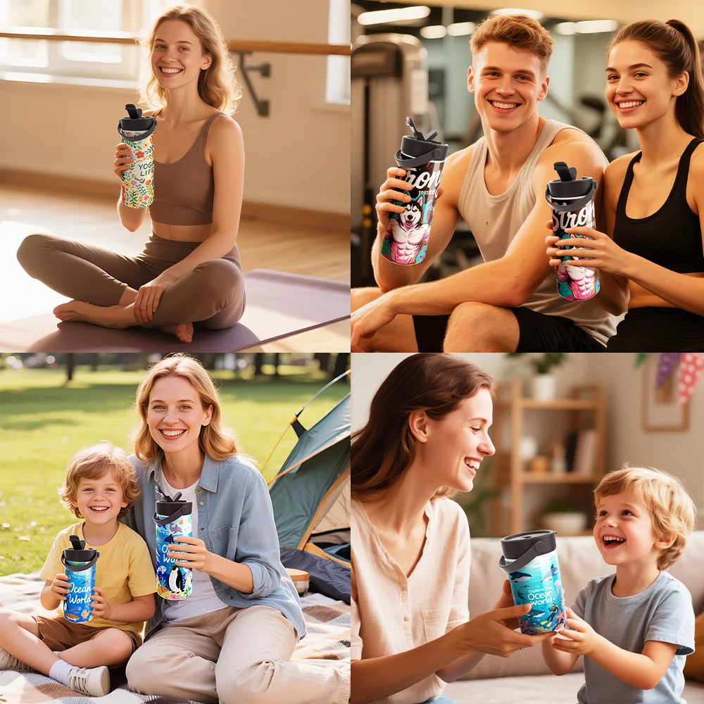 30OZ 900ml Sublimation Stainless Steel Water Bottle with Foldable Handle (Glossy White) thumbnail 8