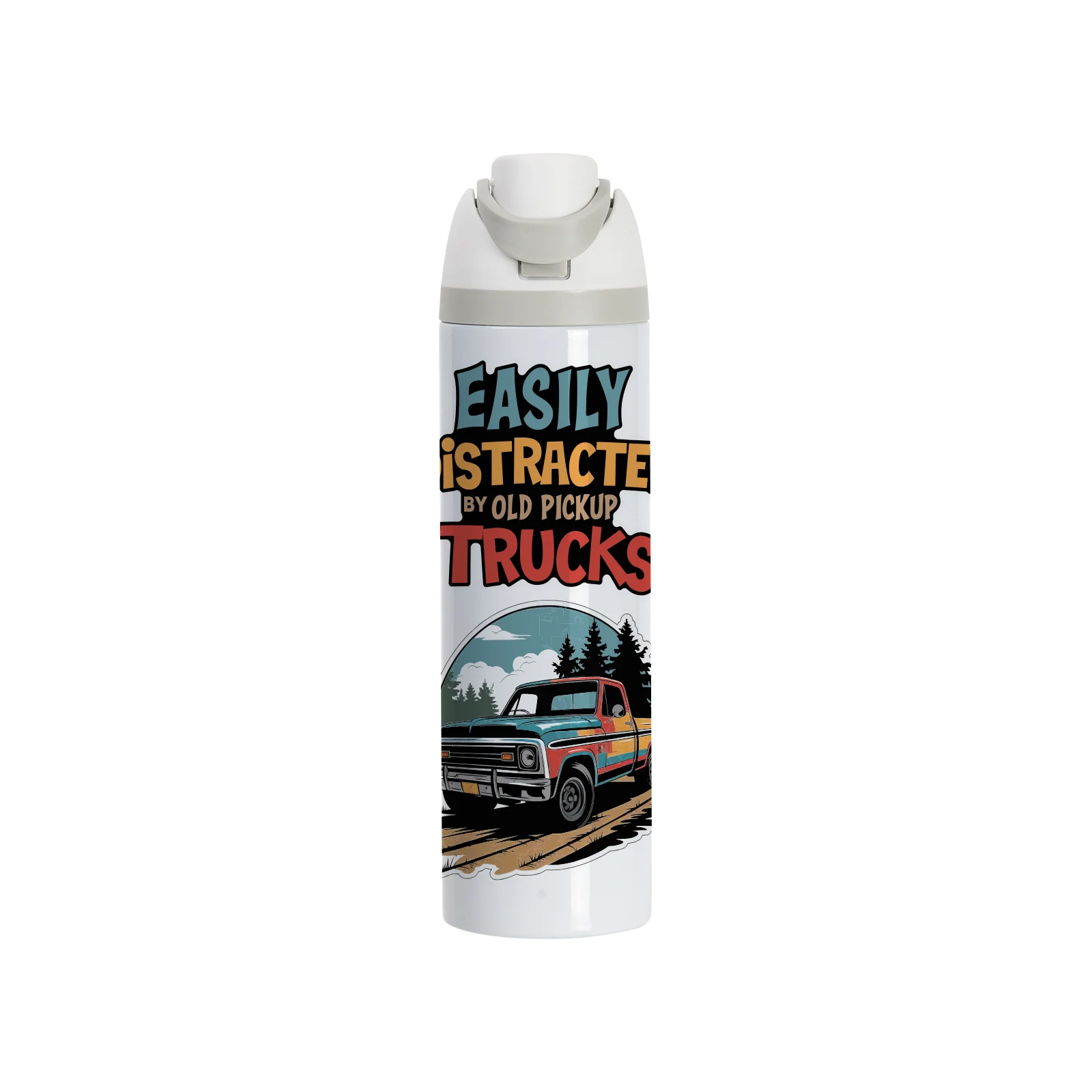 32oz 960ml Sublimation Stainless Steel Water Bottle with Sip Spout and Push-button Lid with Lock (Glossy, Grey) thumbnail 2