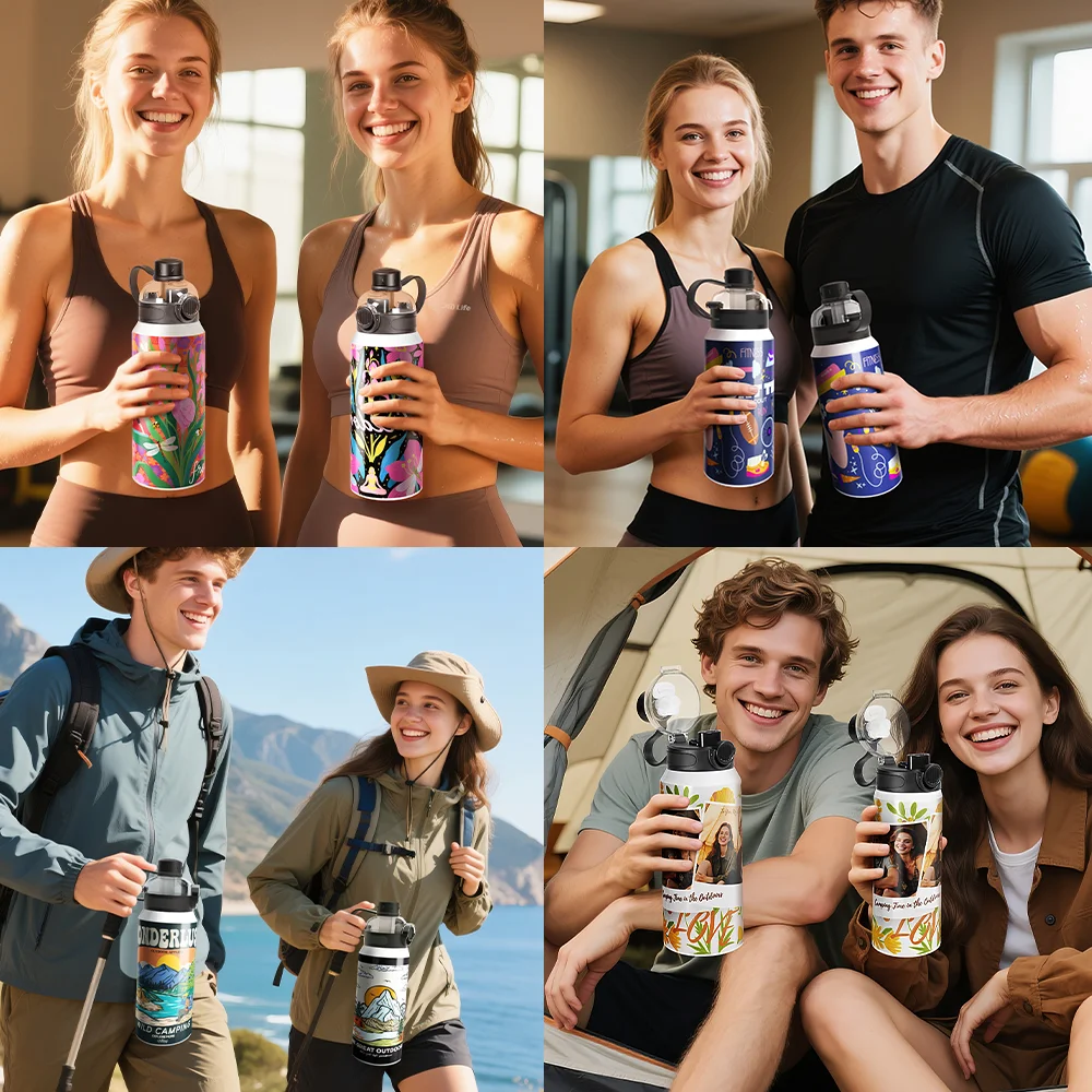 32oz 960ml Sublimation Stainless Steel Water Bottle with 3-in-1 Lid  (White) thumbnail 8