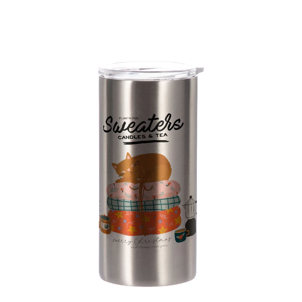 12oz 350ml 2-in-1 Straight Stainless Steel Tumbler (Silver)