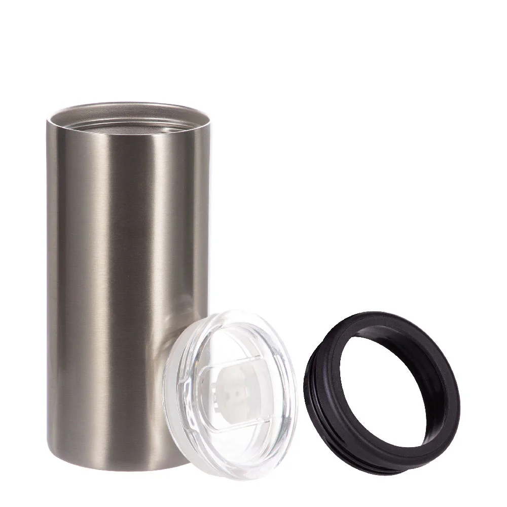 12oz 350ml 2-in-1 Straight Stainless Steel Tumbler (Silver) thumbnail 3