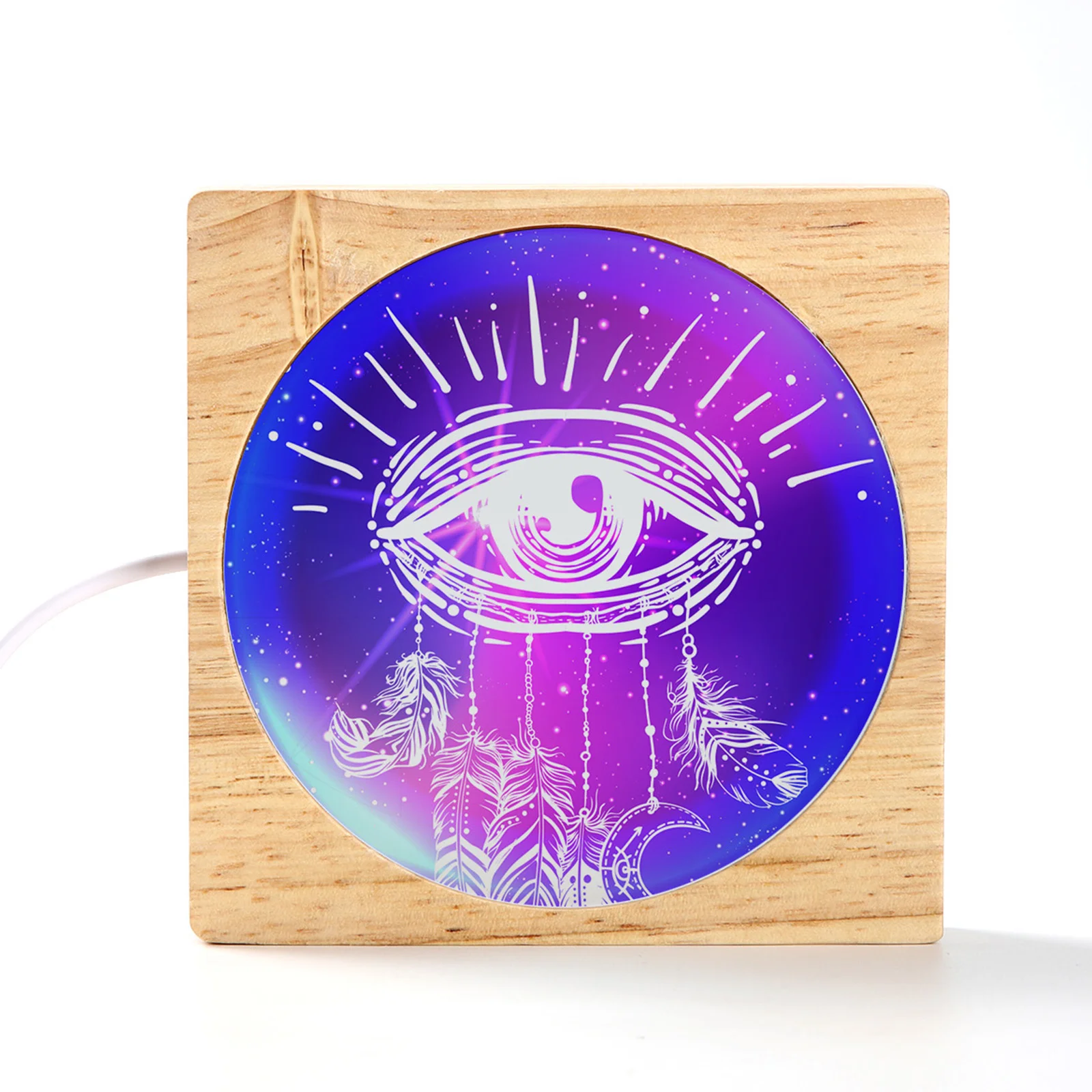 LED Night Light Wood Stand (Square,10x10x2cm)