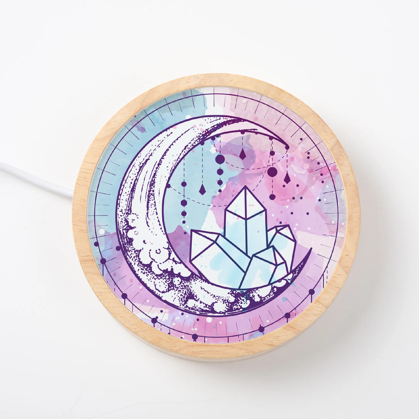 LED Night Light Wood Stand (Round,10x10x2cm)