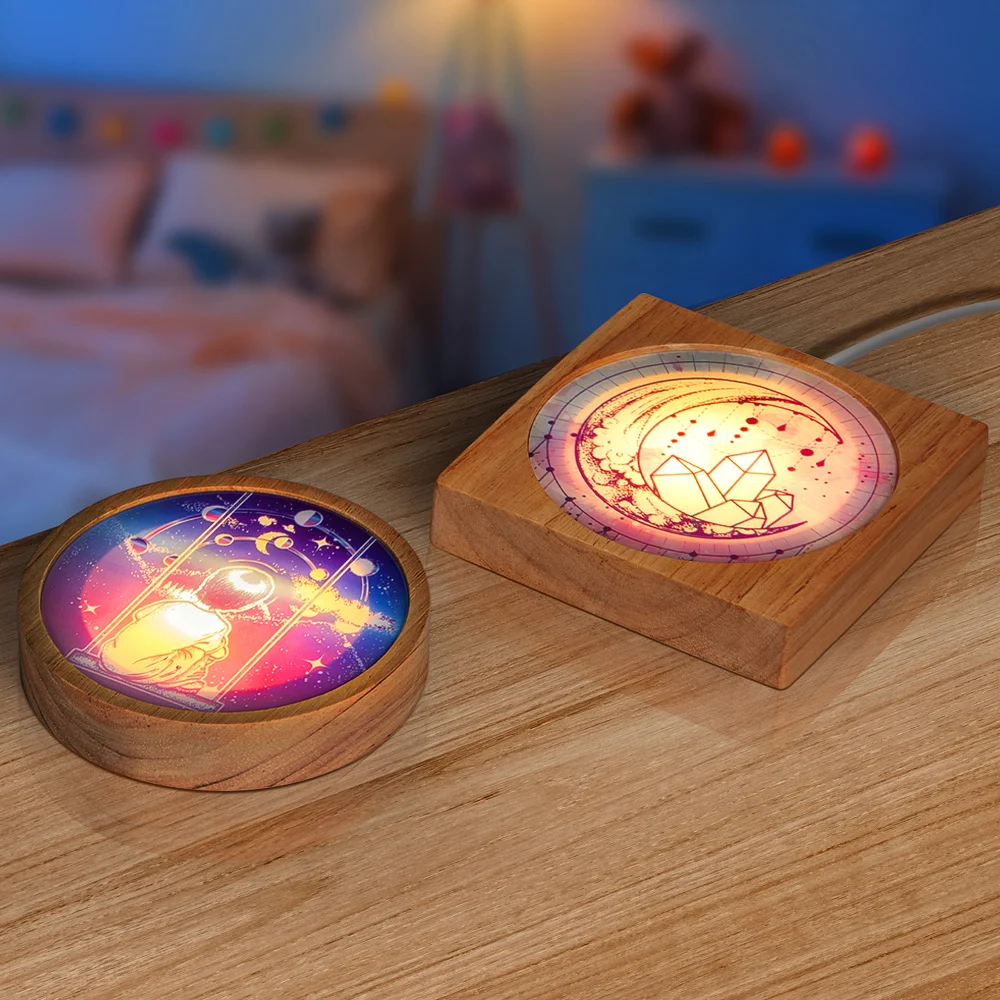LED Night Light Wood Stand (Round,10x10x2cm) thumbnail 6