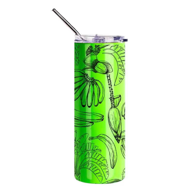20oz/600ml  Stainless Steel Neon Travel Tumbler with Metal Straw & Dust-Proof Slide Lid (Glossy Green) thumbnail 6