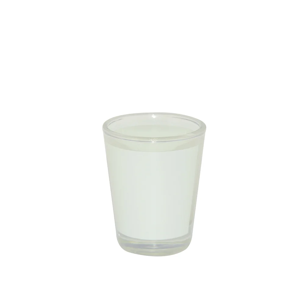 1.5oz Blank Sublimation Glass Shot Mug Clear with White Patch thumbnail 1