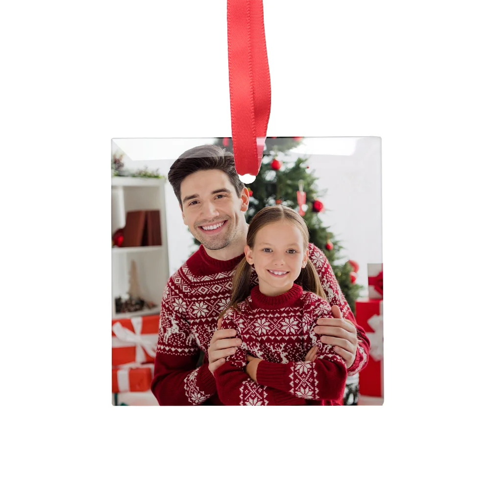 Sublimation Ornament Blanks Glass Hanging Christmas Ornaments Crafts (3inch, Square)