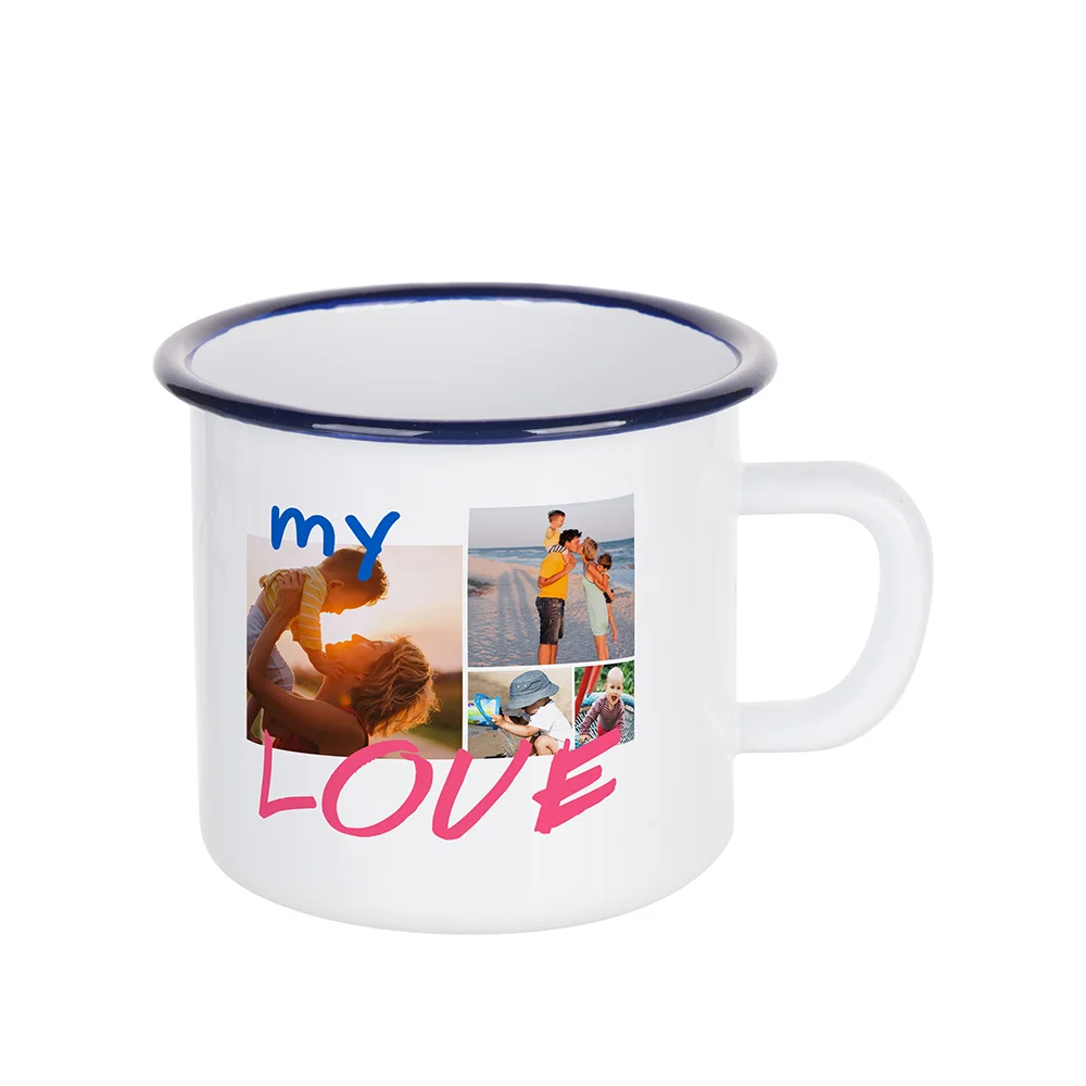 17oz/500ml Blue Color Rim Sublimation Enamel Camping Mug (White) thumbnail 2